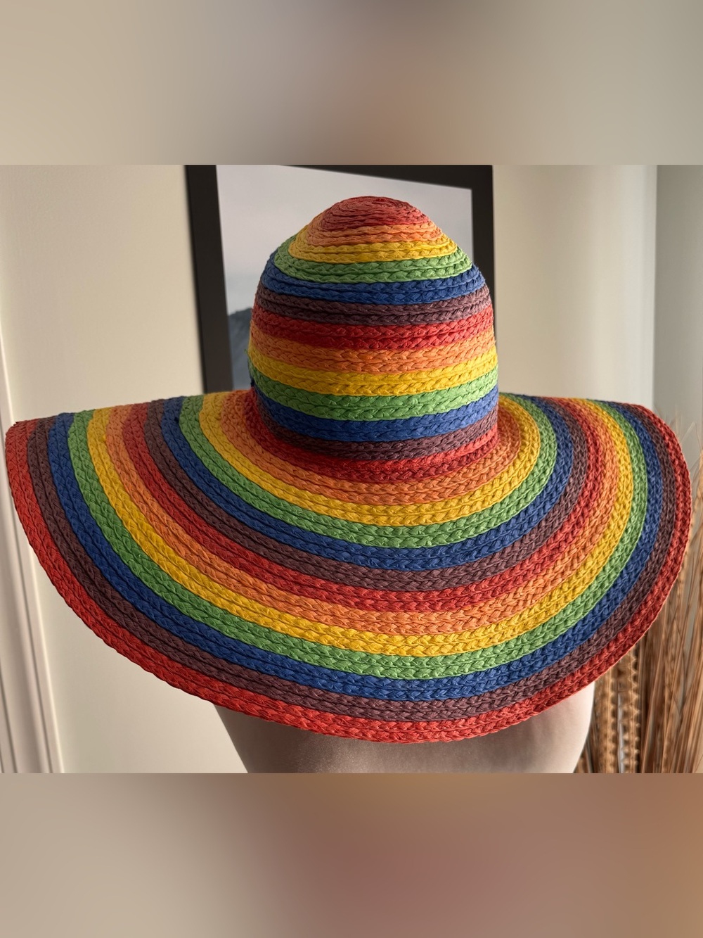 🌈 Rainbow Stripe Paper Straw Wide Brim Sun Hat 🌈